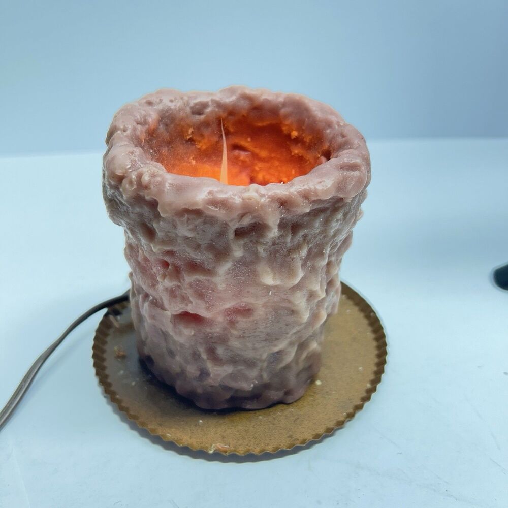 Rustic Primitive Electric Wax Candle with Fluted Tin Base Pan